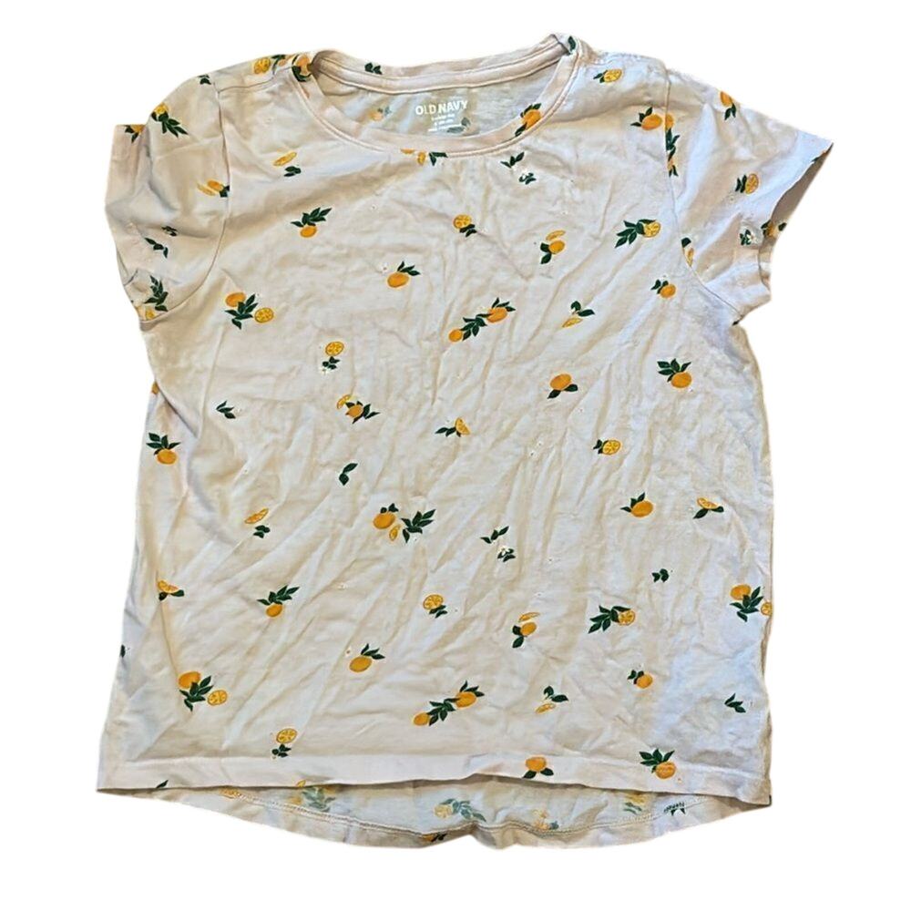 Old Navy Girls 10/12 Lemon Print T Shirt Peach Short Sleeve Cute Summer Tee